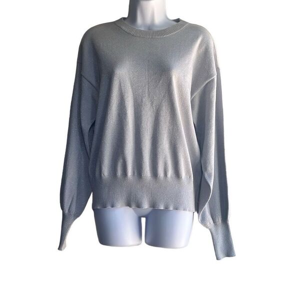 Nine West Gray Silver Metallic Pullover Sweater Long Sleeve Crewneck Medium - Picture 1 of 8